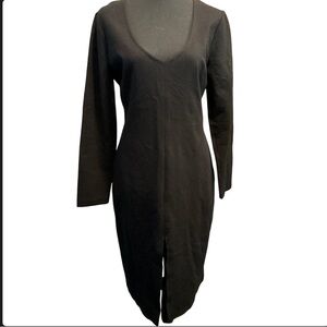🔵 Tamar Black Long Sleeve V-Neck Front Split Dress Size Medium